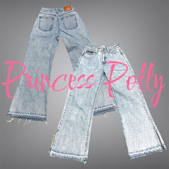Princess Polly Wide Leg Side Slit Jeans Size 4 Light Wash - Picture 1 of 15
